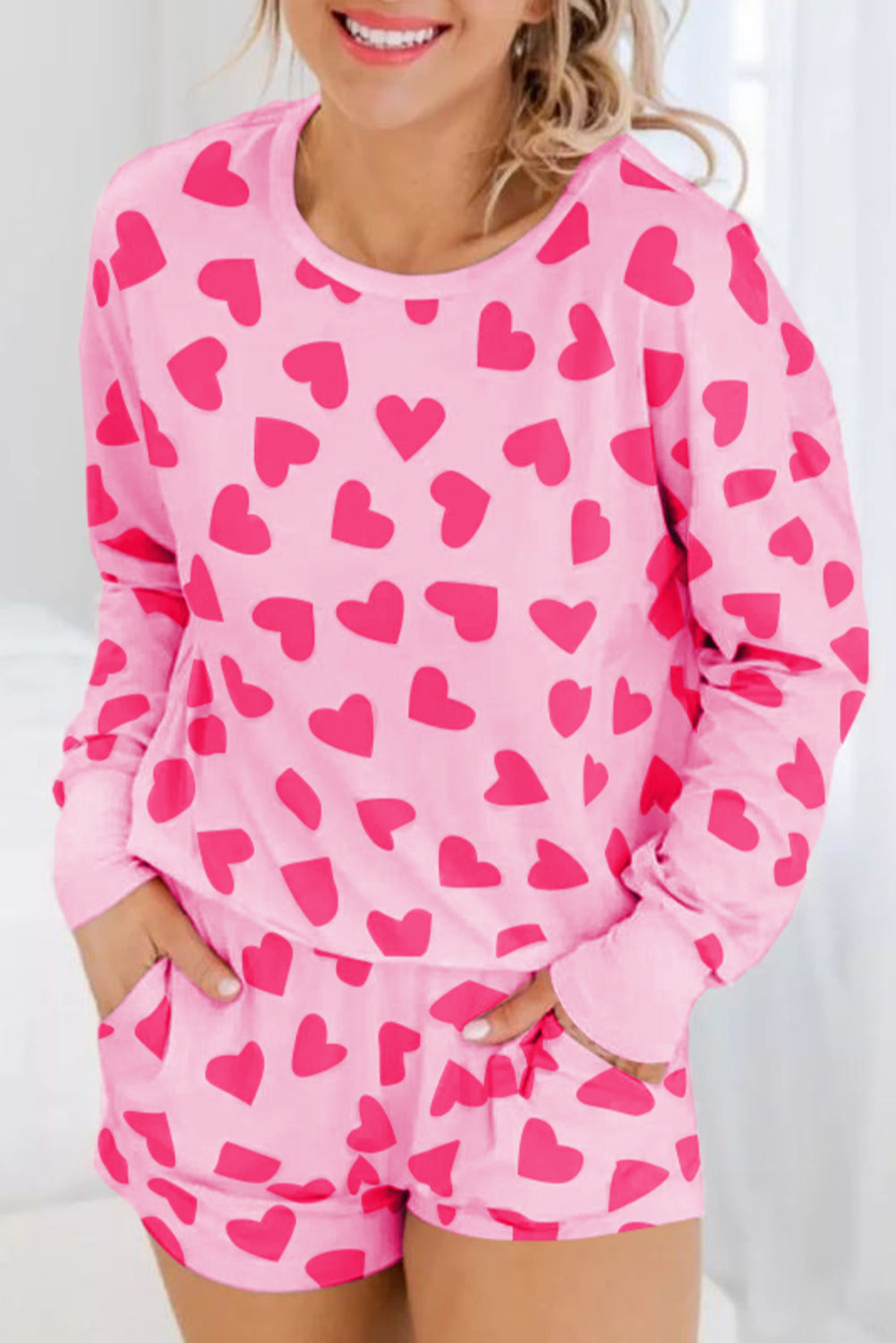 Valentine Heart Long Sleeve Top Shorts Lounge Set