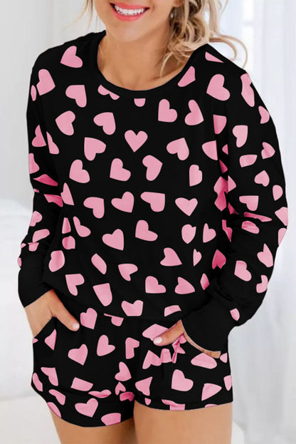 Valentine Heart Long Sleeve Top Shorts Lounge Set