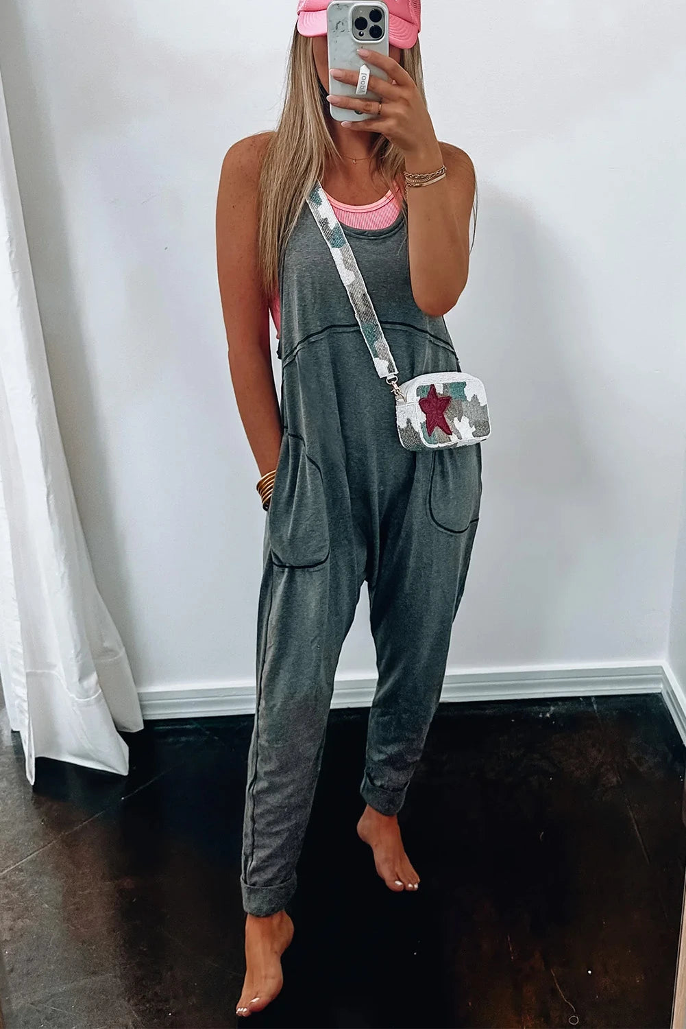 Pockets Exposed Seam Jumpsuit