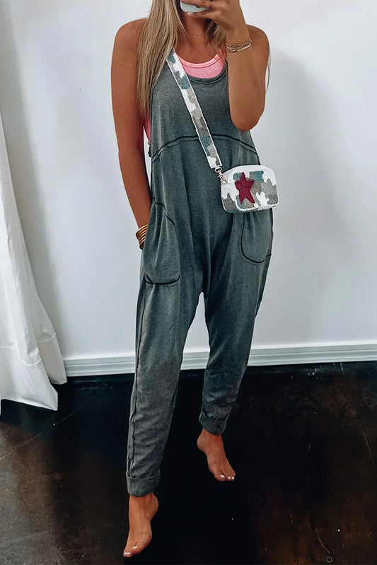 Pockets Exposed Seam Jumpsuit