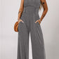 Cinched Waist Sleeveless Wide Leg Jumpsuit