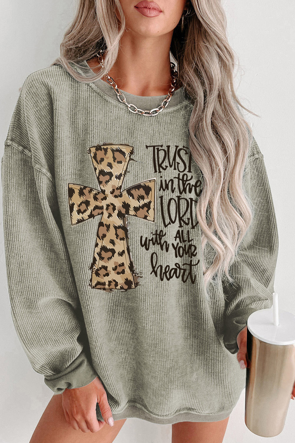 Print Corded Pullover Sweatshirt