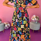 Retro Floral Printed Split Neck Maxi Dress