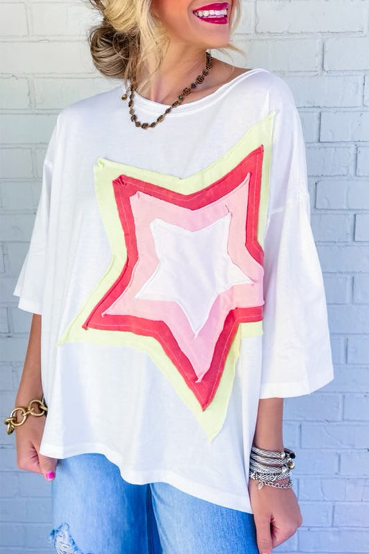 Star Patched Half Sleeve Oversized Tee