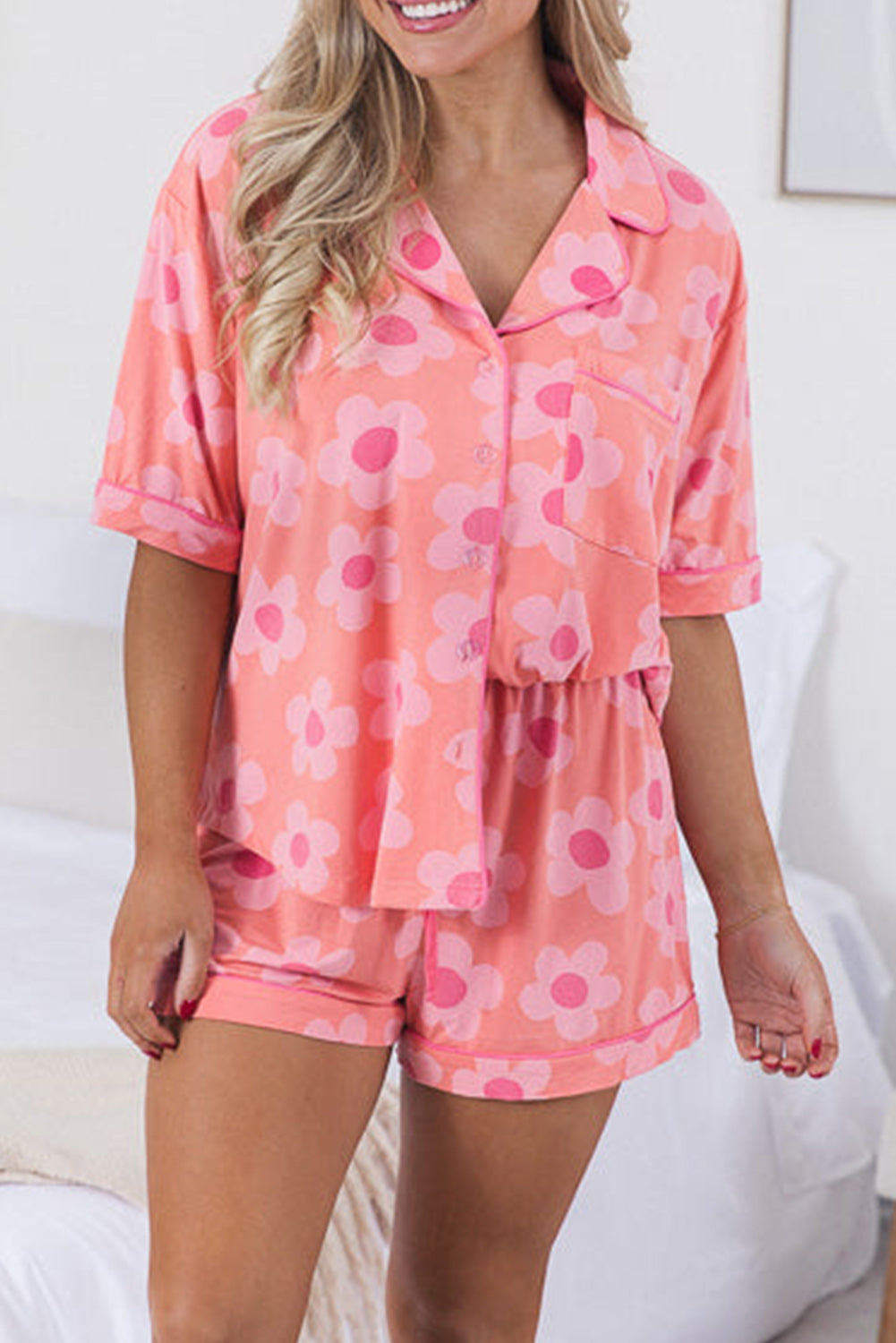 Print Short Sleeve Shirt Pajamas Set