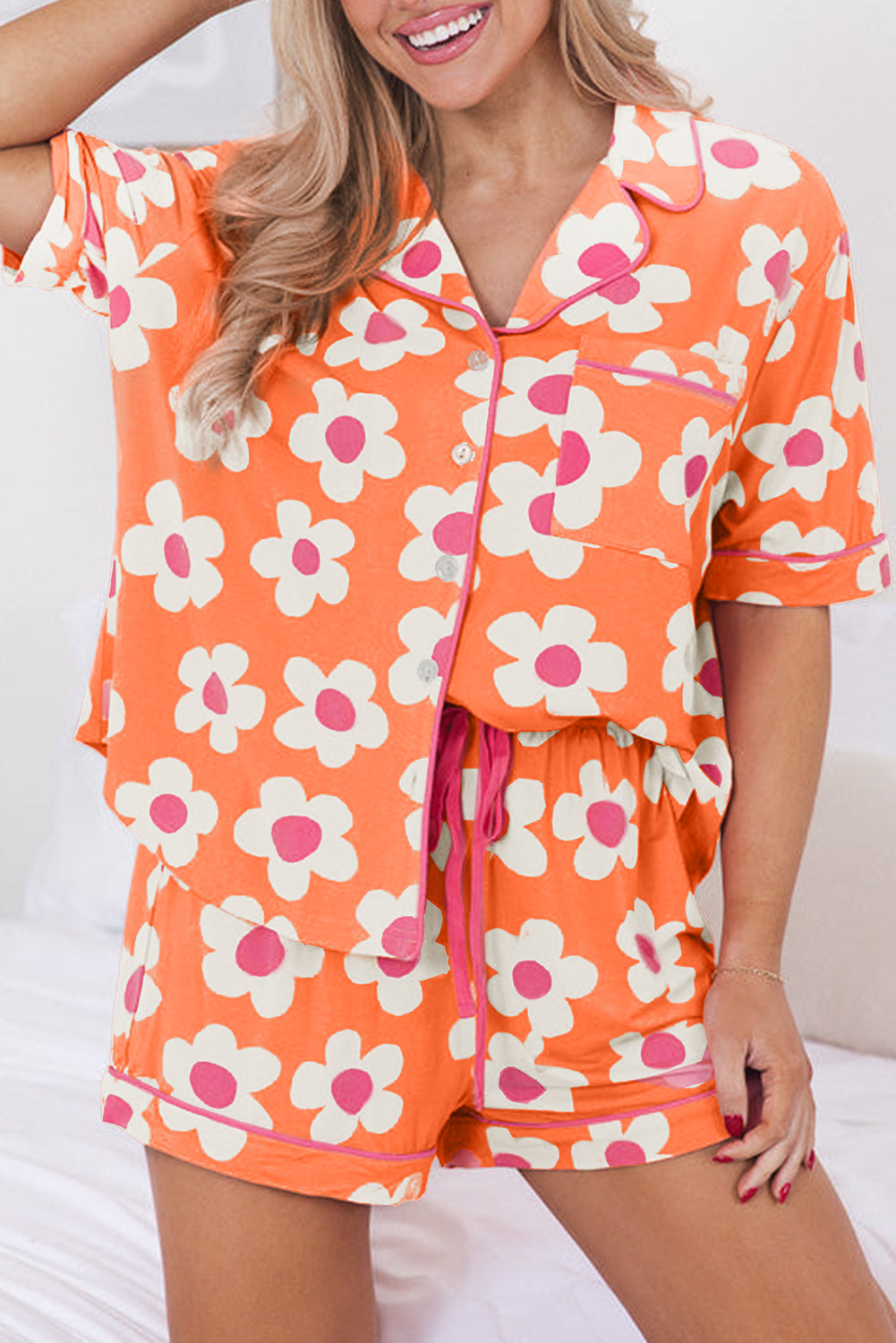 Print Short Sleeve Shirt Pajamas Set