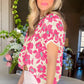 Floral Puff Sleeve Frilled Neckline Blouse