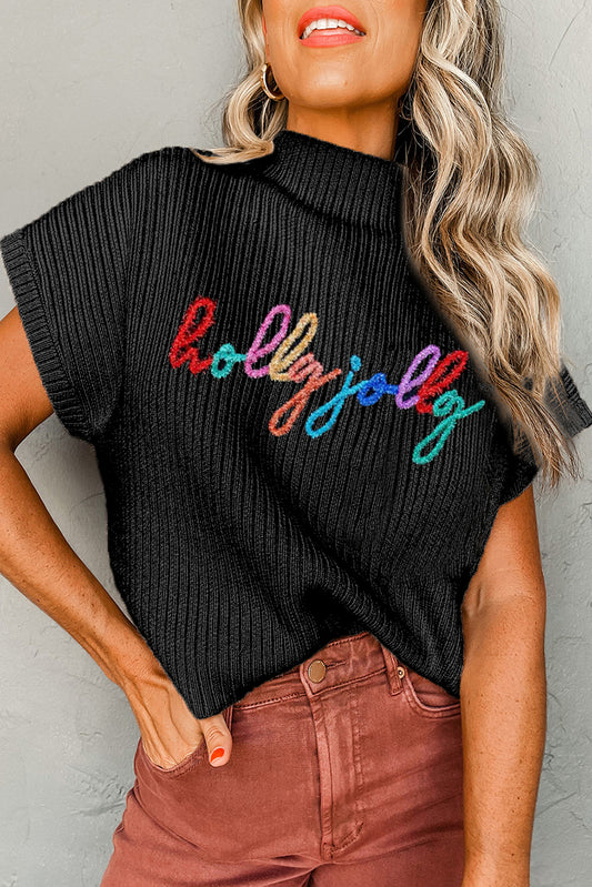 High Neck Holly Jolly Short Sleeve Sweater