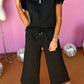Textured Flutter Sleeve Top Wide Leg Pants Set