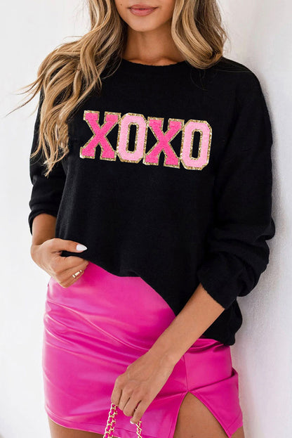 XOXO Glitter Round Neck Sweater
