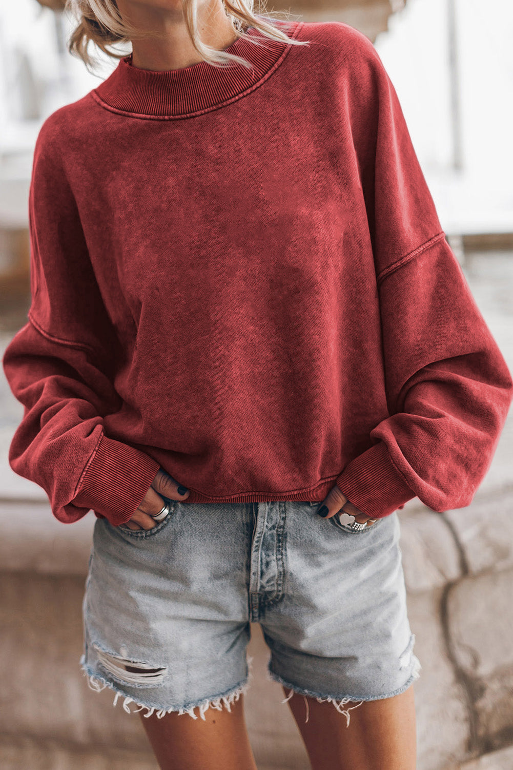 Drop Shoulder Crew Neck Pullover Sweatshirt