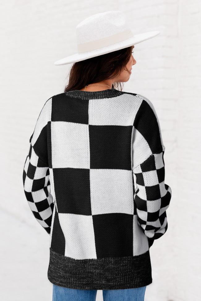 Checkered Print Drop Shoulder Sweater