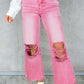 Distressed Hollow-out High Waist Cropped Jeans