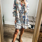 Tribal Print Bracelet Sleeve Buttoned Mini Dress