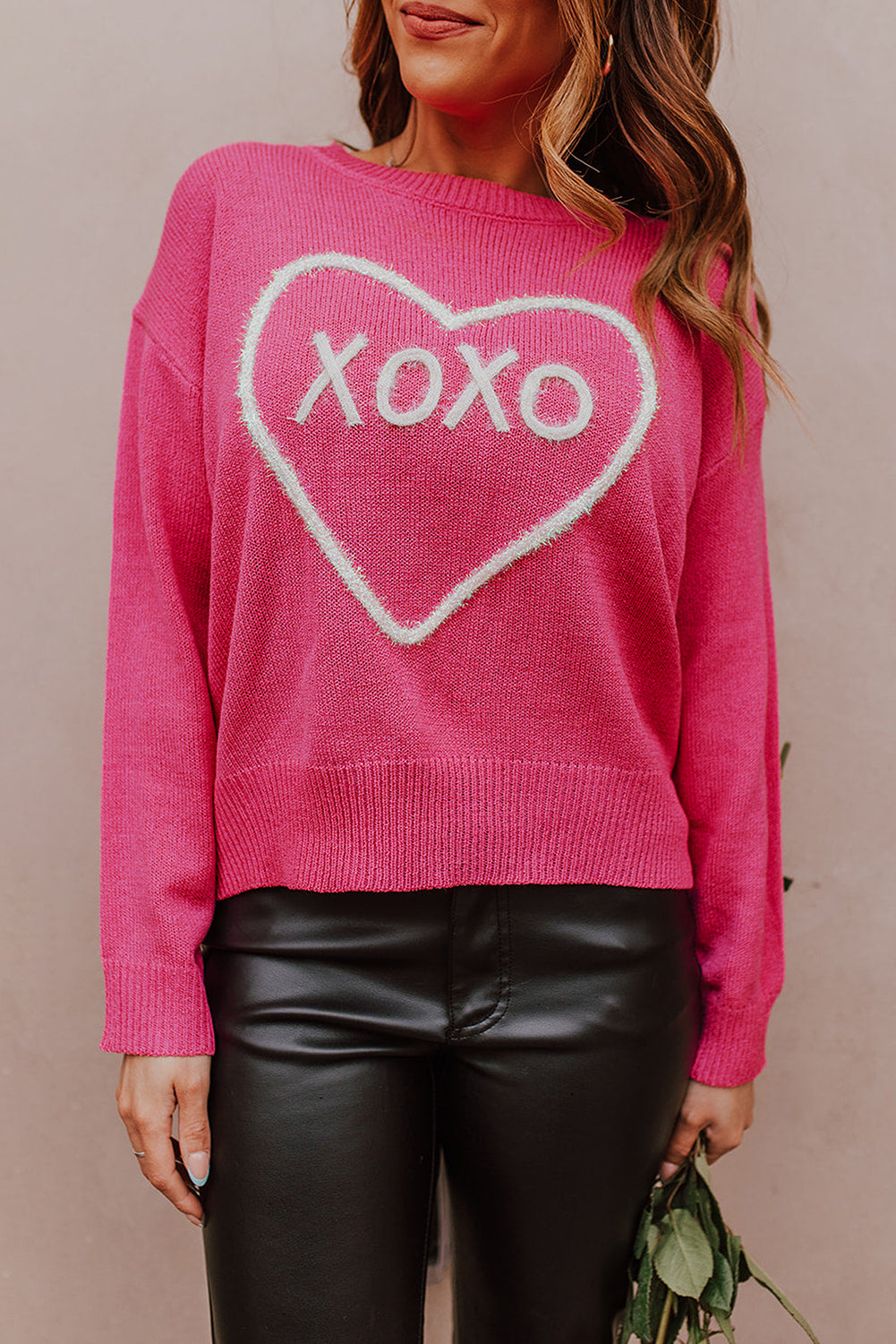 XOXO Pattern Rib Knit Sweater