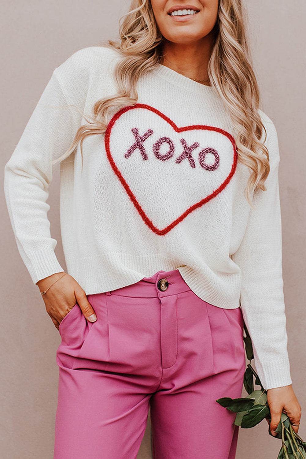 XOXO Pattern Rib Knit Sweater