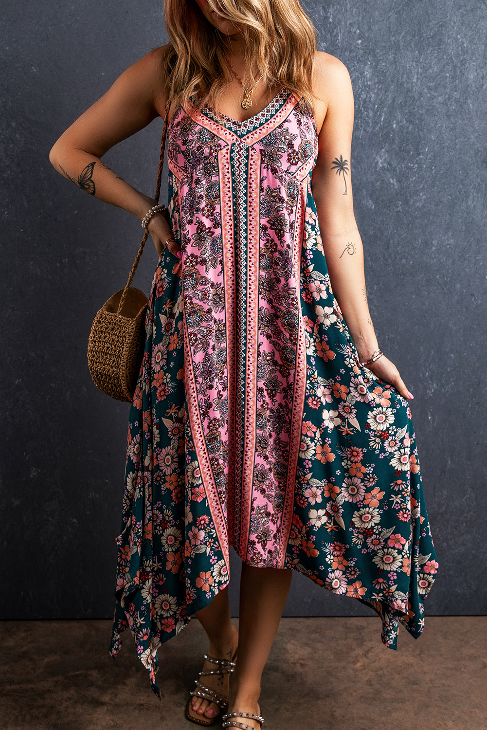 Boho Floral Patchwork Print Sundress