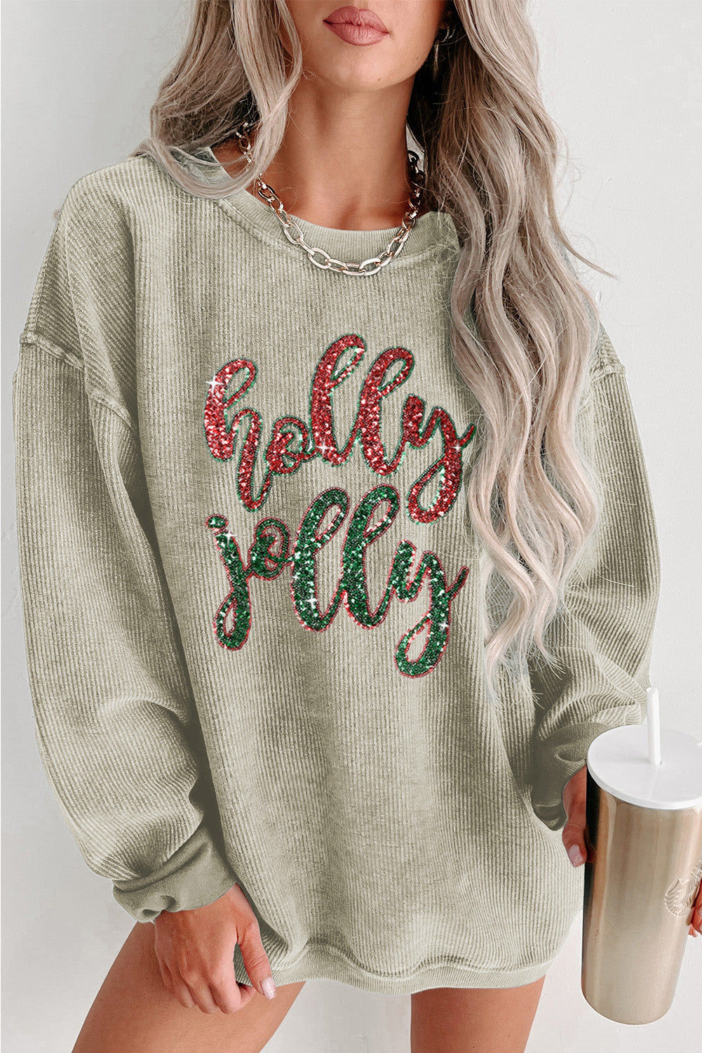 Sequined holly jolly Corded Sweatshirt