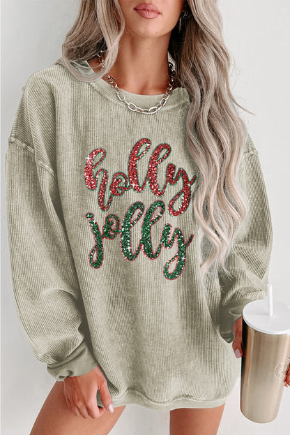 Sequined holly jolly Corded Sweatshirt