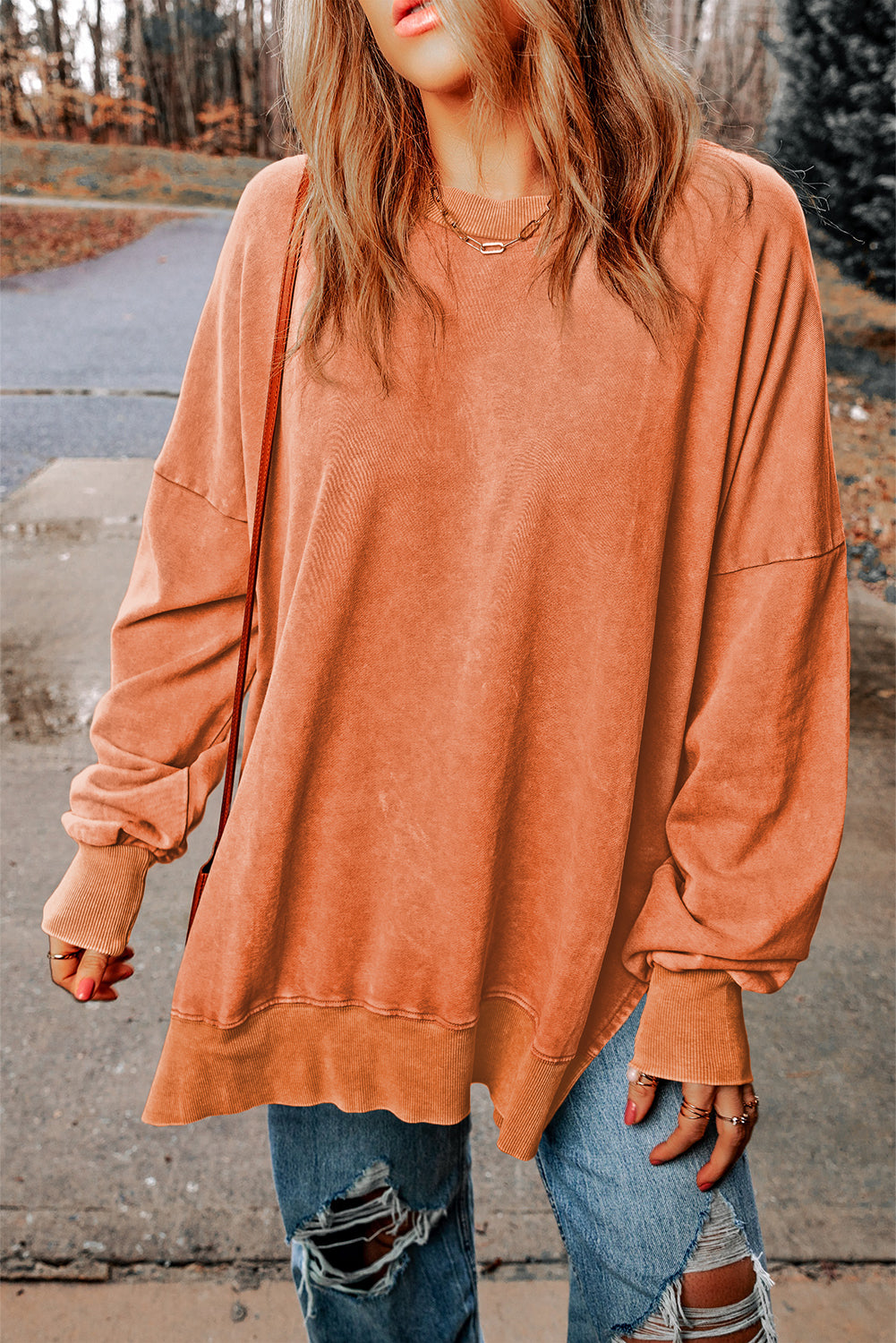 Ribbed Trim Oversized Sweatshirt