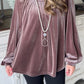 Button Keyhole Back Velvet Swing Top