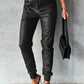 Smocked High-Waist Leather Skinny Pants