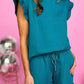 Textured Ruffle Split Top+Drawstring Shorts