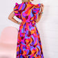 Abstract Printed Ruffle Tiered Long Dress