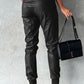 Smocked High-Waist Leather Skinny Pants