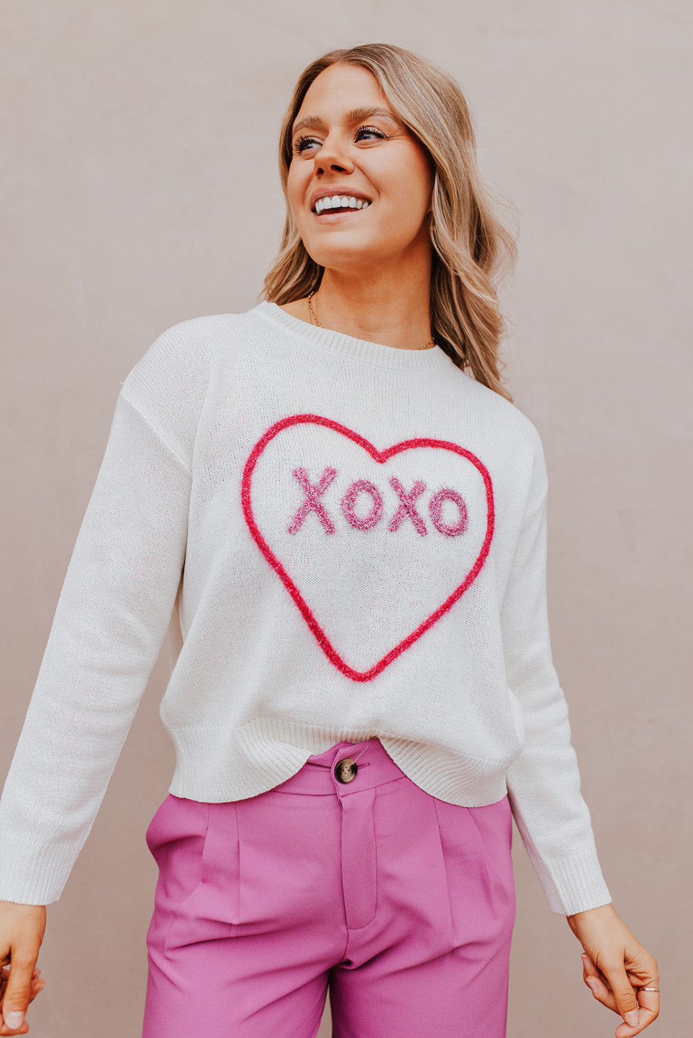 XOXO Pattern Rib Knit Sweater