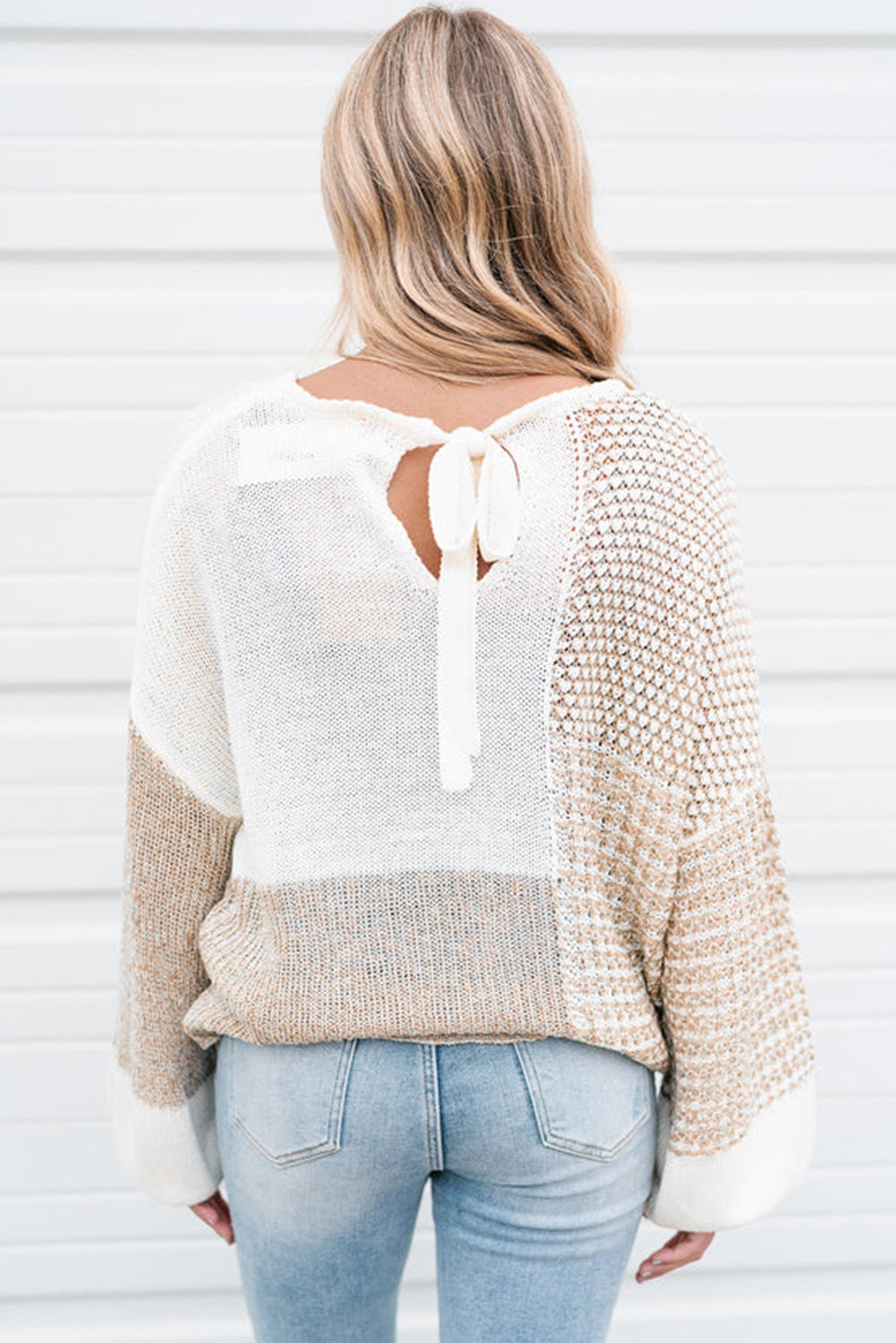 Knit Tie Keyhole Drop Shoulder Sweater