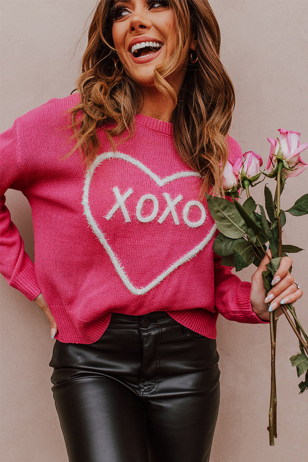 XOXO Pattern Rib Knit Sweater