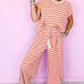 Stripe Tee Tasseled String Wide Leg Pants Set