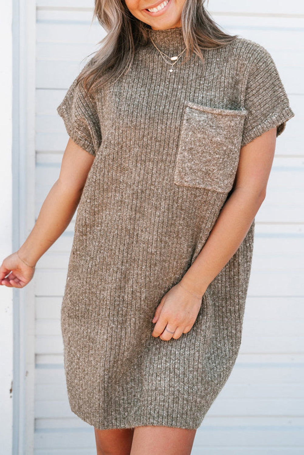 Pocket Ribbed Knit Sweater Dress