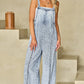 Light Wash Exposed Seam Wide Leg Denim Overall