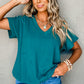 Sapphire Crinkled V Neck Wide Sleeve T-shirt