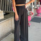 Slim Fit Crop Top and Pleated Wide Leg Pants Set