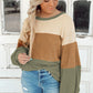 Textured Color Block Bubble Sleeve Baggy Top