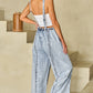 Light Wash Exposed Seam Wide Leg Denim Overall