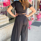 Slim Fit Crop Top and Pleated Wide Leg Pants Set