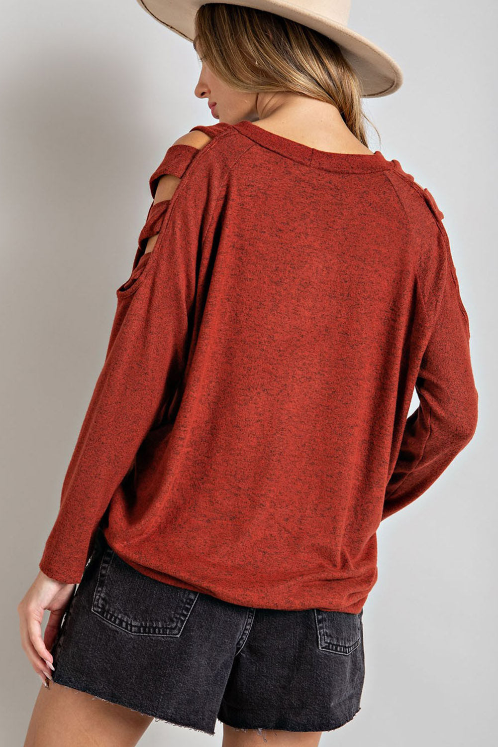 Cutout Cold Shoulder Long Sleeve Top