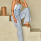 Light Wash Exposed Seam Wide Leg Denim Overall