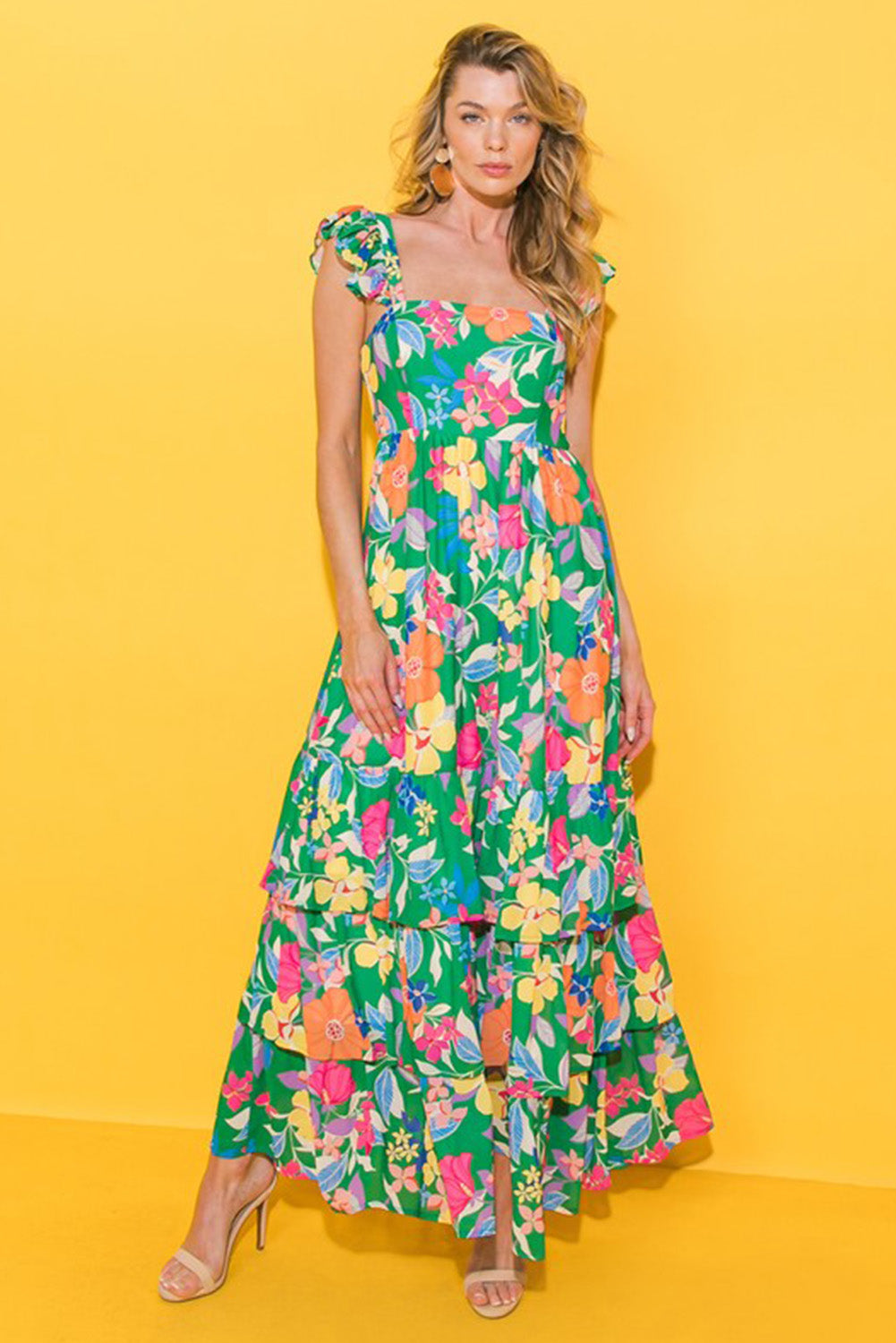 Floral Print Sleeveless Ruffle Tiered Maxi Dress