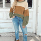 Textured Color Block Bubble Sleeve Baggy Top