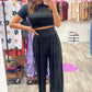 Slim Fit Crop Top and Pleated Wide Leg Pants Set