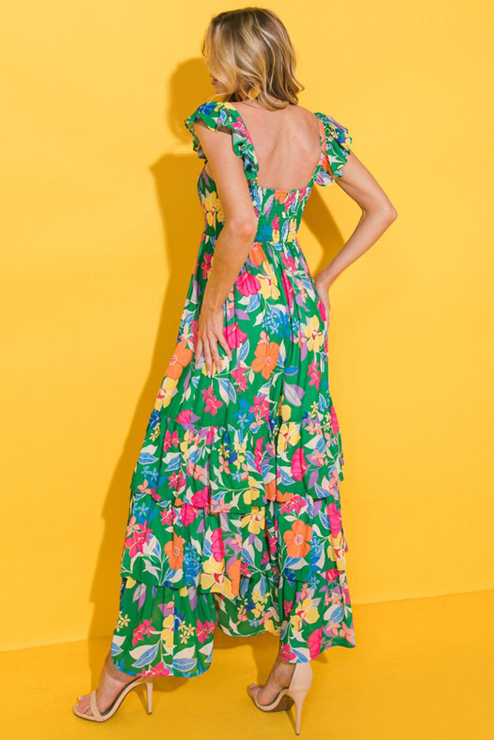 Floral Print Sleeveless Ruffle Tiered Maxi Dress