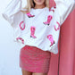 Valentine's Day Pink Boots Sequin Sweatshirt