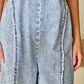 Light Wash Exposed Seam Wide Leg Denim Overall