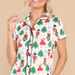 Christmas Tree Pattern Buttoned 2 Piece Sleepwear