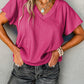 Sapphire Crinkled V Neck Wide Sleeve T-shirt